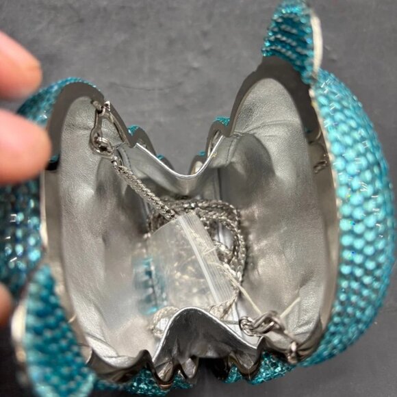 Kimchi Blue Diamante Teddy Clutch Bag — Blue Rhinestone — Cut Glass Chain Strap - Picture 3 of 4